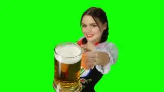 Girl in Bavarian Costume Offers a Glass of Beer Green Screen Video Effect | No Copyright Stock Video