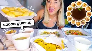 trying Indian street food | SAMOSA CHOLE CHAT, PANI PURI, DAHI PURI
