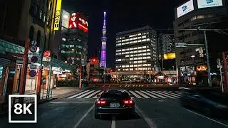 Tokyo Lantern Night Drive 🏮 / 8K 60fps HDR / Relaxing Piano