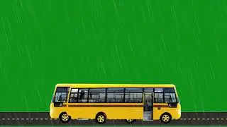4K Green Screen School Bus in Rain School Bus Animation Video Bus Animations