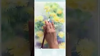 Рисуем одуванчики акварелью.