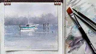 Рисую лодки акварелью. Вечернее рисование