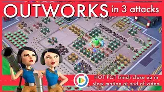 OUTWORKS in 3 GREAT attacks 😎 with amazing HOT POT finish // BOOM BEACH operation gameplay/strategy