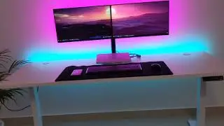Desqoo Smart Desk Set-up Dual Monitor Samsung IPS, Ambient light background and RGB Pixel LED
