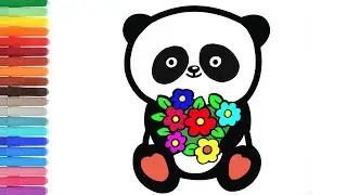Рисунок к 8 марта. Панда с цветами.