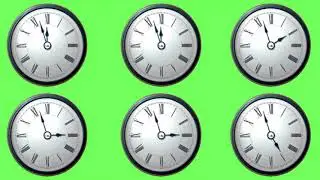Loopable 12-Hour time-lapse clocks: 6 o'clock to 11 o'clock on green screen