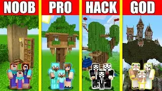 Minecraft Battle: INSIDE TREE HOUSE BUILD CHALLENGE - NOOB vs PRO vs HACKER vs GOD - Animation