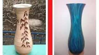 Покраска Вазы в чёрный цвет и синее пламя
