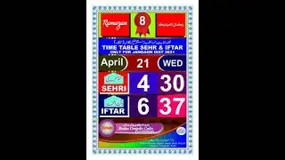 Ramzan Time Table Sehr $ Iftar 2021