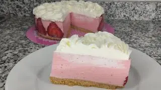 🍰 Tarta de fresa 🍓 SIN HORNO. Fácil y rápida de preparar.