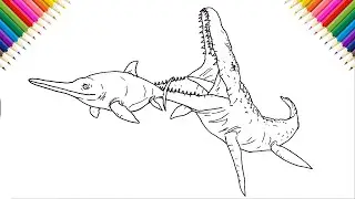 How to Draw Mosasaurus eating Ichthyosaurus | Jurassic World