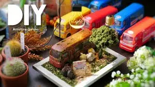 DIY☺︎miniature Bus diorama 100均のおもちゃバスを廃車にしてみた。ジオラマ、木、ゴミ〜etc.の作り方