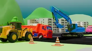 Dump Truck Falling Into Deep Hole | Superhero Excavator, Forklift | Construction Vehicles 3D Cartoon