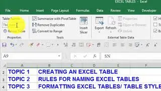 Excel Table Basics, Creating, naming and formatting tables