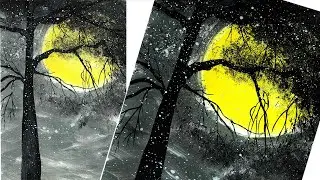 Как нарисовать дерево под луной. Рисуем зимний пейзаж. Правополушарное рисование. Рисуем дерево.