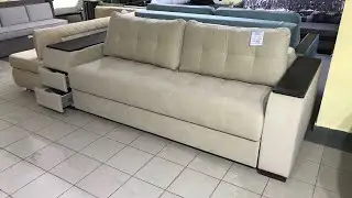 Диван Милона с механизмом еврокнижка и ящиками в подлокотниках