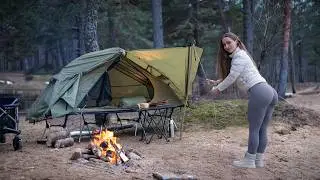Solo Camping with My Dog. Small Tent & Cold Night by the Sea –ASMR 🌊