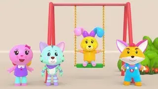 Fox and Rabbit Playing Swing with Friends