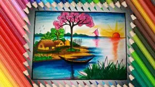 Village Scenery in Beautiful Landscape drawing _ step by step very easy 
#villagescenerydrawing