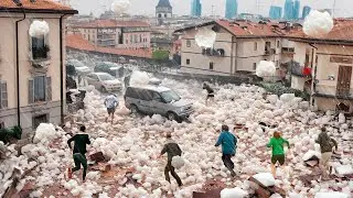 Milan, Italy is in chaos! Storm and 6 inch hail destroyed buildings and vehicles, World is Shocked