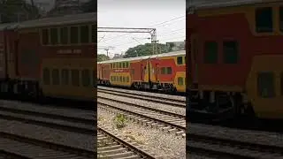 Indian Double decker train in super fast speed Indian railways.