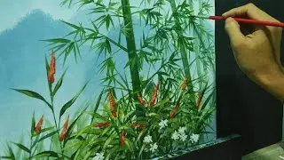 Acrylic Landscape Painting Lesson - Bamboos on Misty Mountains by JMLisondra
