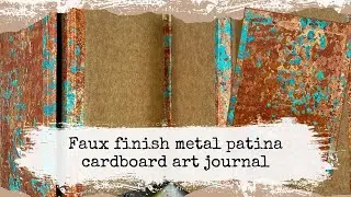 Make an accordion cardboard art/junk journal with a metallic patina faux finish cover and washi tape