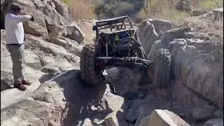 Lil Mamasita driving Pet Cemetery Crack Bumble Bee. #rockbuggy #rearsteer #waterfall #40spline