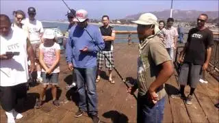 Boyd hooking a thresher shark 7/18/16 Ventura pier fishing
