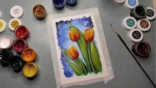 Жёлтые тюльпаны. 💛🧡💛  Лёгкий рисунок тюльпанов. Рисуем цветы гуашью.