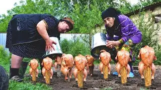 GRANDMA'S UNUSUAL CHICKEN RECIPE | WHOLE CHICKENS UNDER BUCKETS!