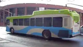 Hybrid Gillig transit bus in downtown Spokane