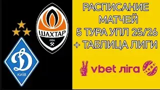 РАСПИСАНИЕ МАТЧЕЙ 5 ТУРА УПЛ 25/26 + ТАБЛИЦА ЛИГИ