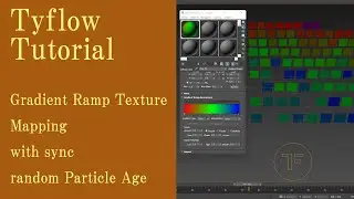 Tyflow tutorial Gradient Ramp Texture Mapping with sync random Particle Age