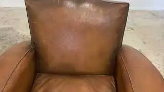 Pair French Leather Moustache Back Club Armchairs