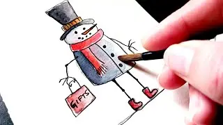 Easy Whimsical Watercolor Snowman Painting