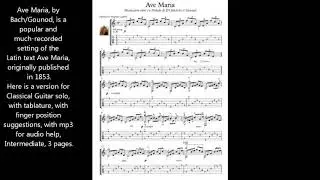 Ave Maria Classical Guitar solo music score pdf Bach Gounod