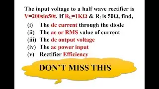 Problem on Half Wave Rectifier (HWR)