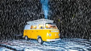 Ice Camping - Van Camping in Rainy and Cold Night