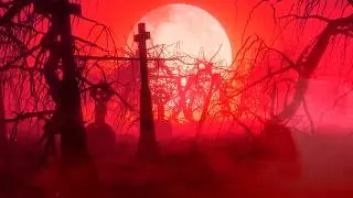 Red Full Moon Swamp Graveyard Halloween 4K