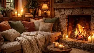 Warm Cabin Attic Fireplace 🔥 Cozy Reading Nook with Forest View Ambience