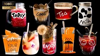 Milk, Juices, Cold coffee, Orange juice etc | Green Screen | Stock footage