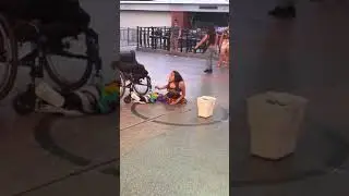 Beautiful handicapped girl dancing at Fremont experience downtown Las Vegas  For tips