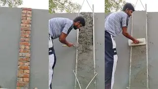 Plastering Pillar_ Boundary Compound wall 2in1 Brick Pillar Plastering with Cement mixer