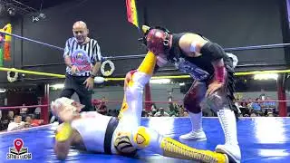 Furia India(Sioux/Euforiko/Drako) vs Perseo/Eclipse/BB Carlitos por los Campeonatos de Trios de Mor.