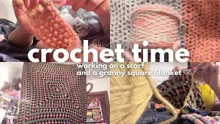 crochet with me 🫐 making a granny square blanket, a scarf and movie chat!