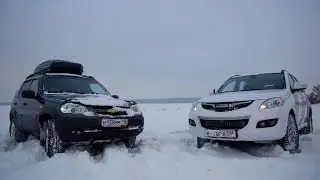 Haval H5 vs. Chevy Niva, winter, off-roading, adventures on the banks of the Kama River