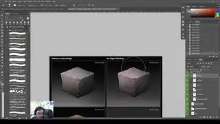 DPaint 3-5 Stone Cube, +Red hue layer, + small stones layer, cross hatching rough edges
