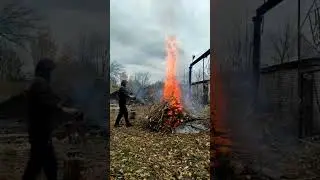 Сжигаем ветки после опиловки деревьев в ГСК Юбилейный