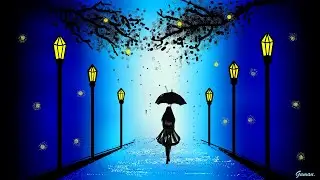 How to draw in computer. Easy & simple drawing in mspaint. Girl in Rainy Night #mspaint